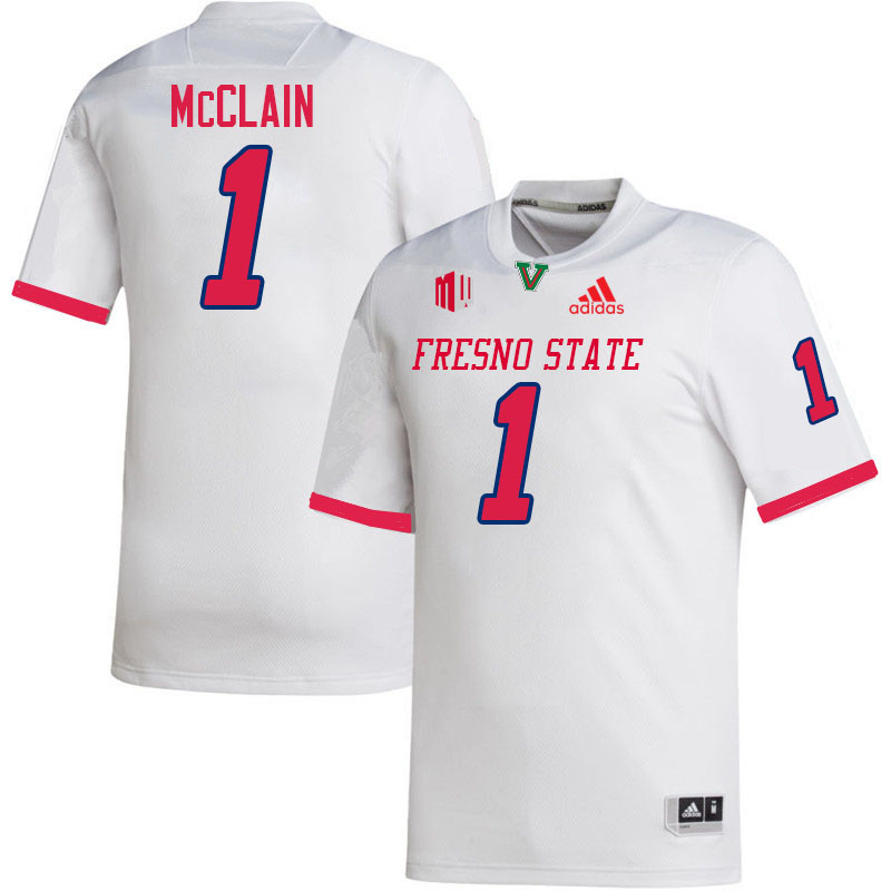 Fresno State Bulldogs #1 Jahlil McClain College Football Jerseys Stitched-White Fresno State Bulldogs #1 Jahlil McClain College Football Jerseys Stitched-White